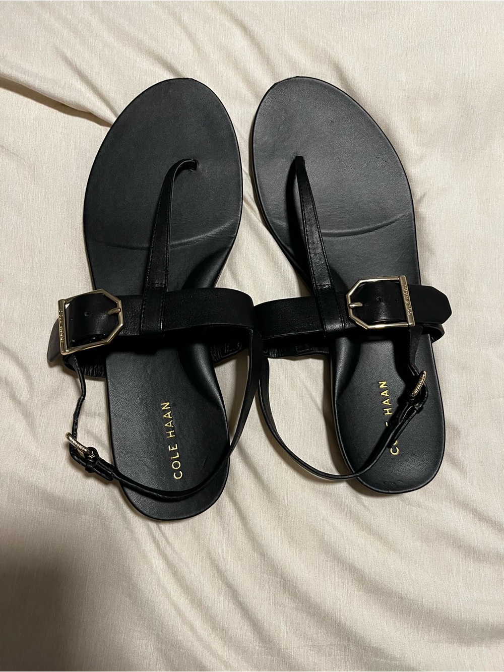 Cole Haan Francine Demi Wedge Black Leather Sandals